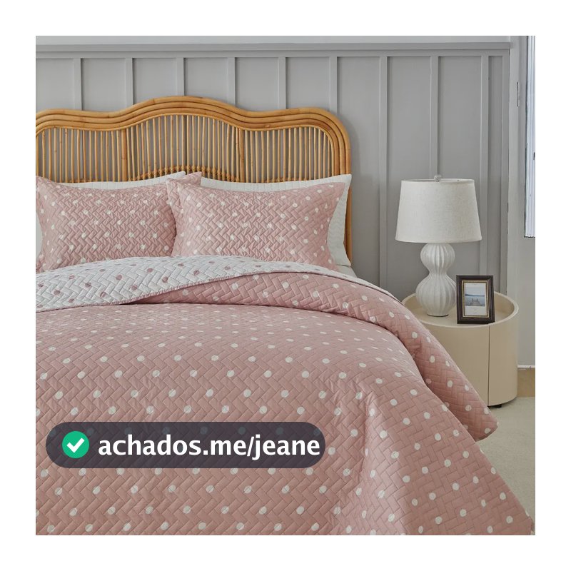 Kit Colcha Queen 3 Peças Itália 150 Fios Poá Dupla Face Cor Rosa