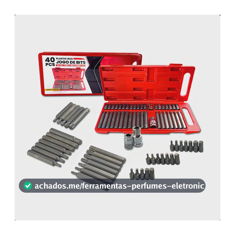 Jogo de Ferramentas Feron 40 Peças Bits Allen Torx Multidentado Aço Cromo Vanádio