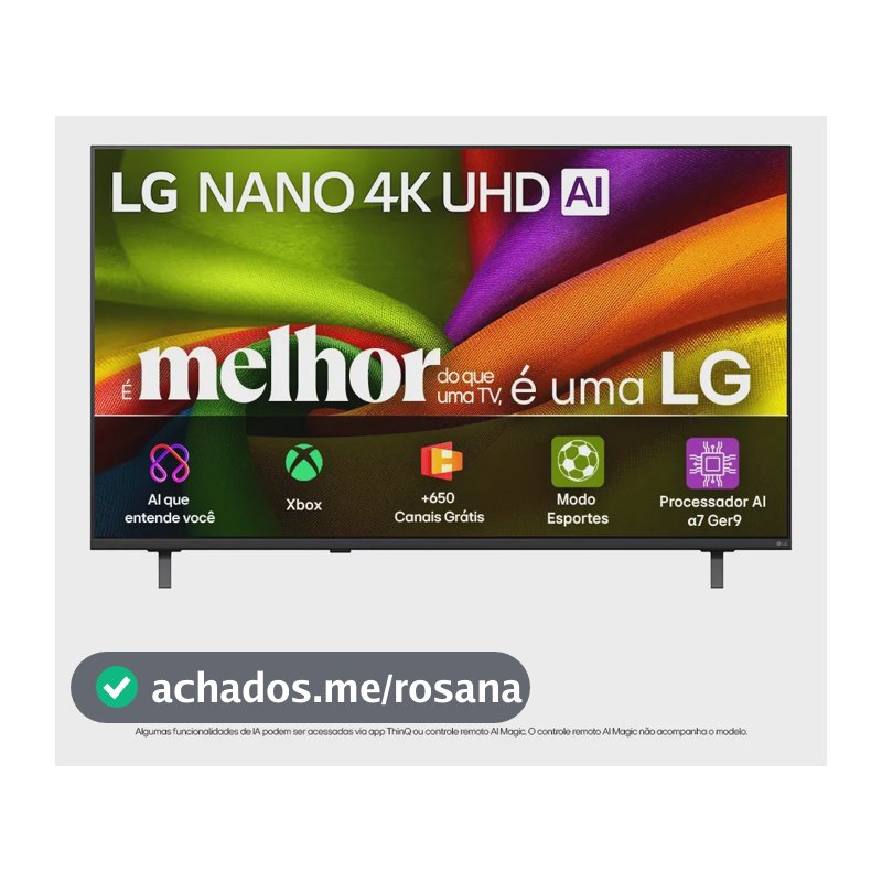 Smart TV 4K 65" LG NANO UHD AI NU850 2026 Processador α7 Ger9 HDR10 Xbox Bluetooth Wi-Fi AI Search Google Gemini webOS 26 - 65NU850BPSA