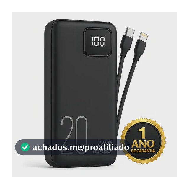 Carregador Portátil Power Bank Turbo 20000mah 22.5w universal para iphone samsung motorola xiaomi Com Display Digital DTimp