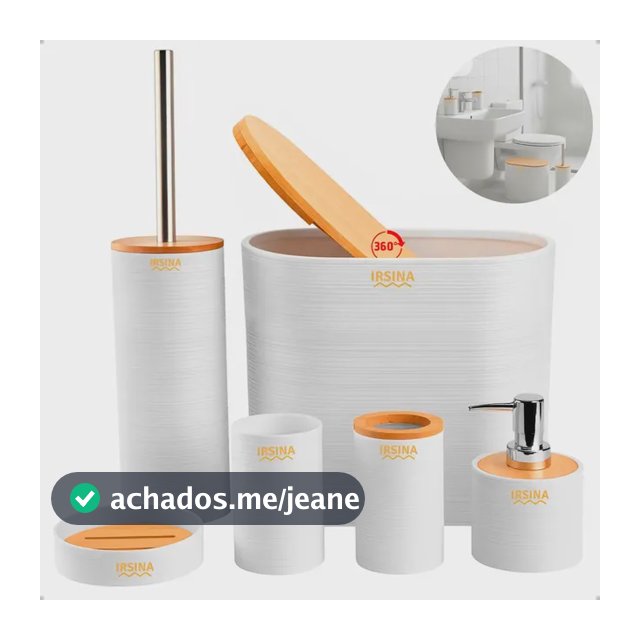Kit Banheiro Completo Acessórios De Bambu Moderno Lixeira Com Tampa Escova Saboneteira Cor Branco Irsina