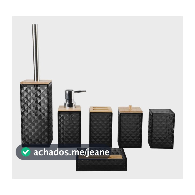 Conjunto Banheiro 6 Peças Bambu Plástico Premium Organizador Preto