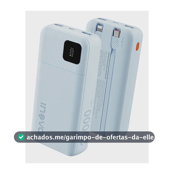 Carregador Portátil Power Bank Turbo inova 20000mah 22.5w Com Display Digital Usb-c / Usb-a Carga Rápida - Azul