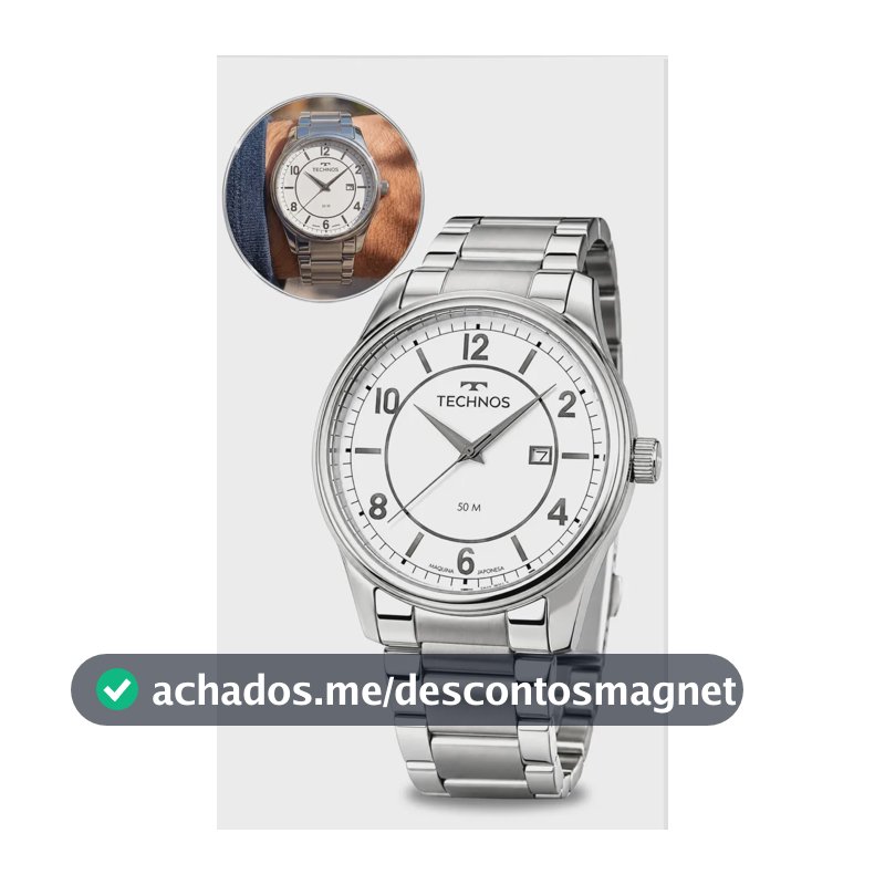 Relógio Technos Masculino De Pulso Analógico Em Aço Calendário Fundo Branco Original