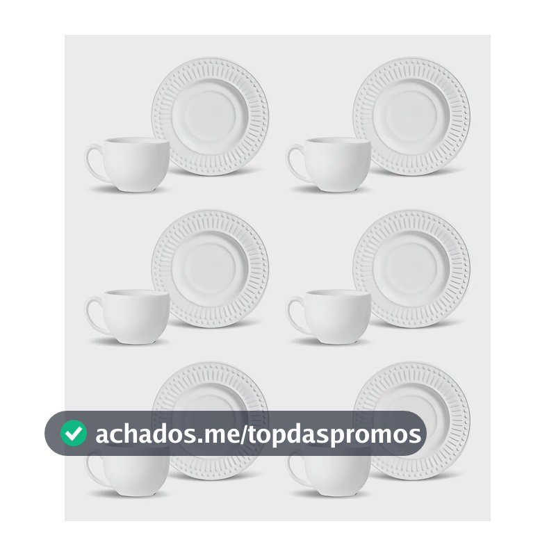 Jogo com 6 Xícaras de Chá e 6 Pires Roma Branco Porto Brasil 161 ml