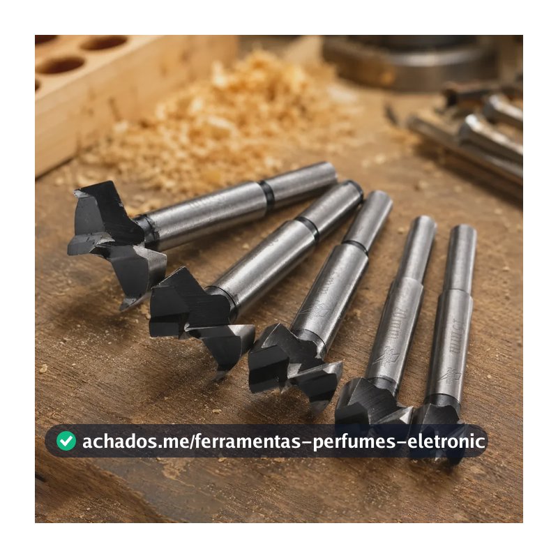 Jogo Brocas Forstner Madeira 5 Peças 15mm 20mm 25mm 30mm 35mm Aço Hss Perfuração Precisa Marcenaria Furo Limpo Furadeira Bancada Kit Profissional