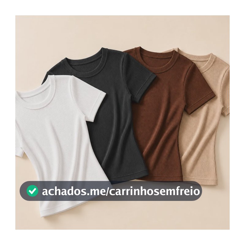 Kit 4 Blusa Feminina Baby Tee Casual Ribana Canelada Slimfit Baby Tee Preto Marrom Branco E Nude Gg
