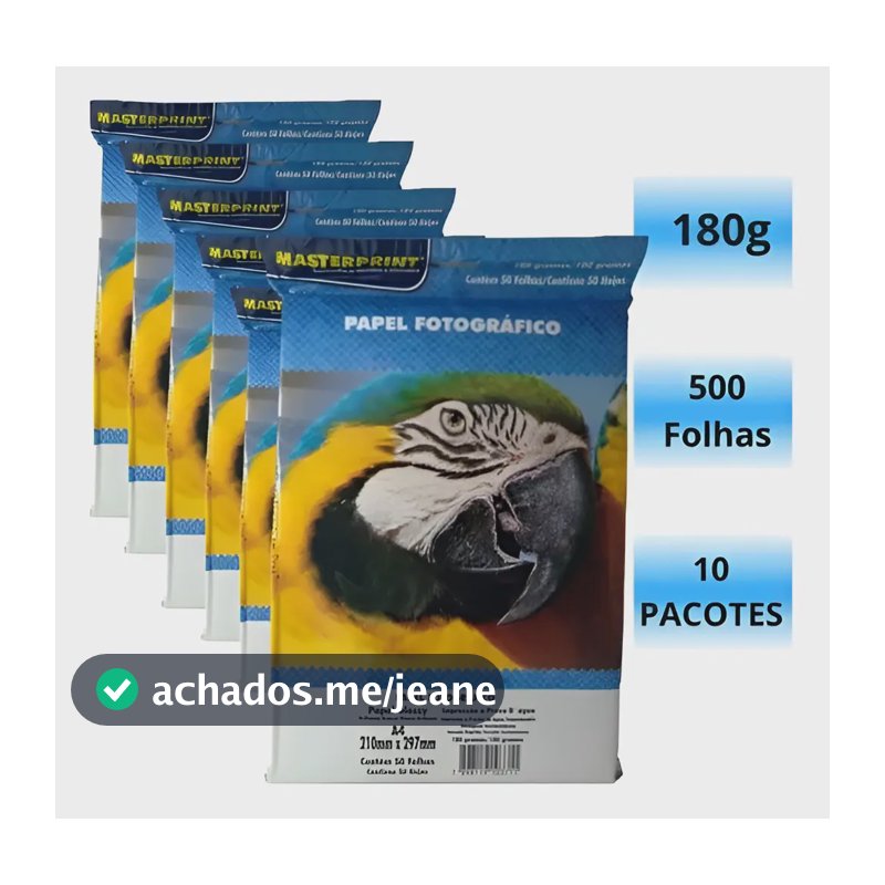 500 Folhas Papel Fotográfico A4 Glossy 180g Masterprint cor Branco