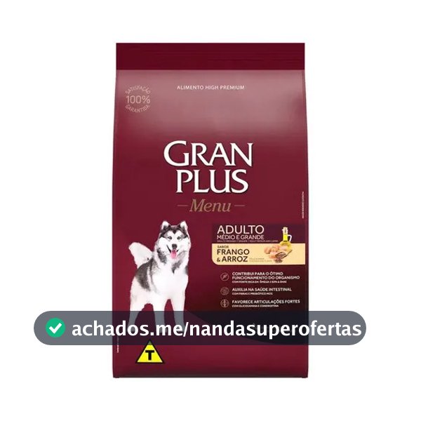 Ração Cães Menu Adulto M/g Frango E Arroz 10,1kg Gran Plus