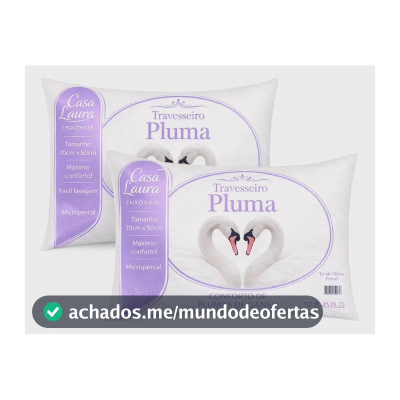 Kit 02 Travesseiro Antialérgico Pluma De Ganso 70cm X 50cm Cor Branco