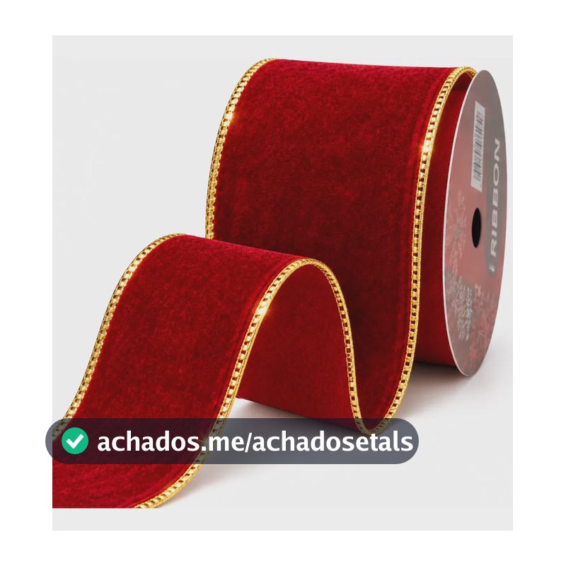 Fita Natalina 6cm X 9,14m Aramada Natal Veludo Luxo Grosso Vermelha Com Bordas Douradas Lisa