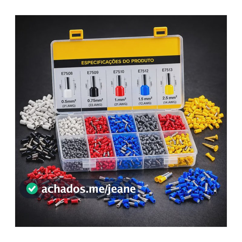 Kit Terminal Ilhós 1250 Peças Tubular Para Fios Elétricos Cinza