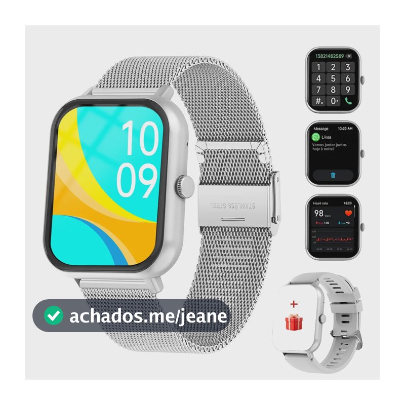 Smartwatch FoxBox BW0460 Prateado, Com Chamadas Bluetooth e Tela de 1.83"