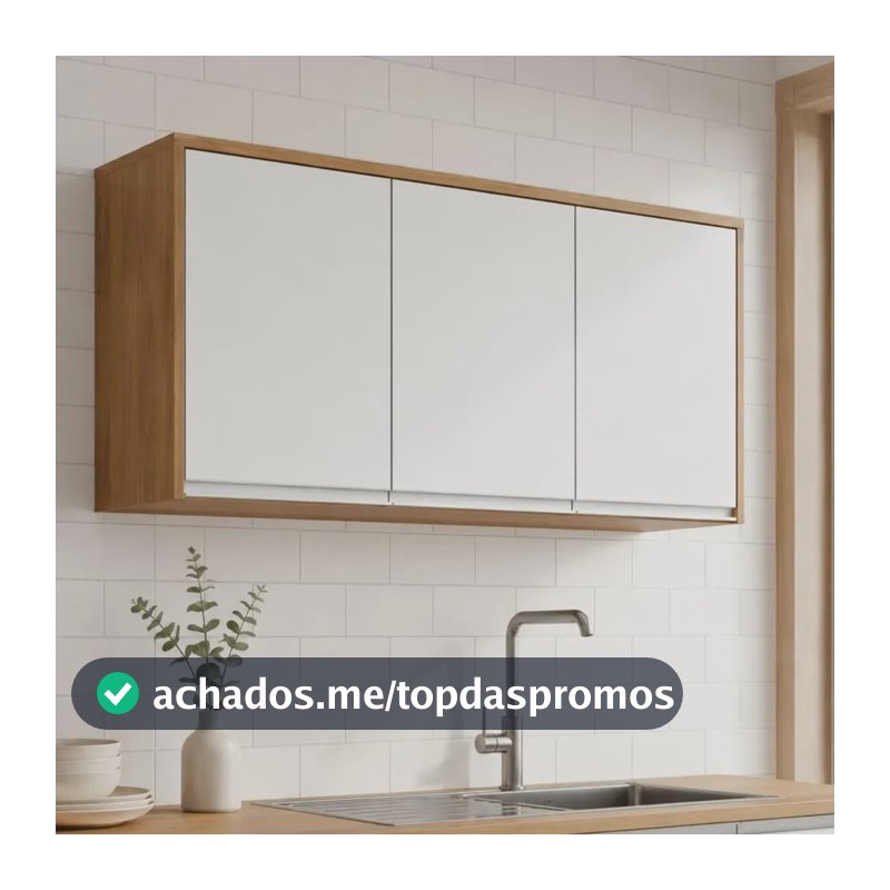 Armário Suspenso Cozinha 119cm Módulo 3 Pts Nina Amêndoa/bco Amêndoa/branco