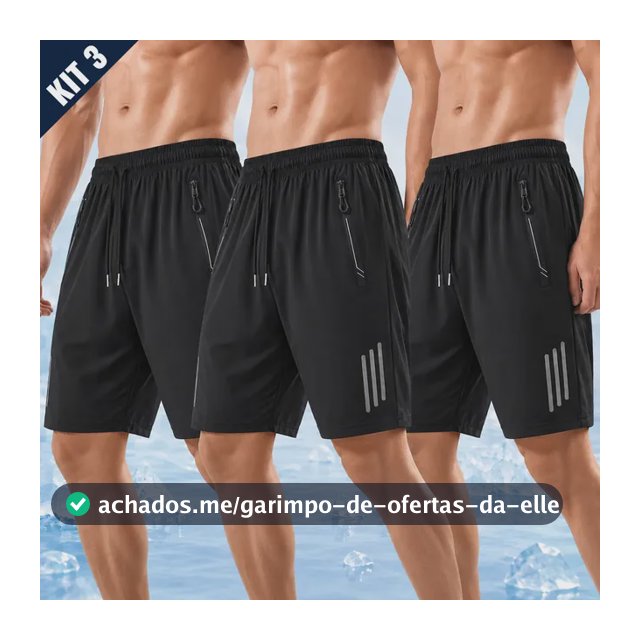 Kit 3 Bermuda Masculina Short Tactel Secagem Rápida Academia