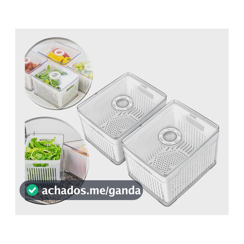 Kit 2 Cestos Organizadores De Geladeira 4,0L Acrílico Plástico Transparente Para Frutas E Verduras Conservar Alimentos