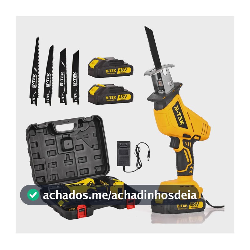 Serra Sabre Elétrica Cortar Carne Osso Açougue Açougueiro 48v 1500w B-Tek DZ-39 Abrir Boi Portátil 2 Baterias Bivolt 110/220v Serra Para Cortar Osso Frigorífico Profissional Maleta Kit