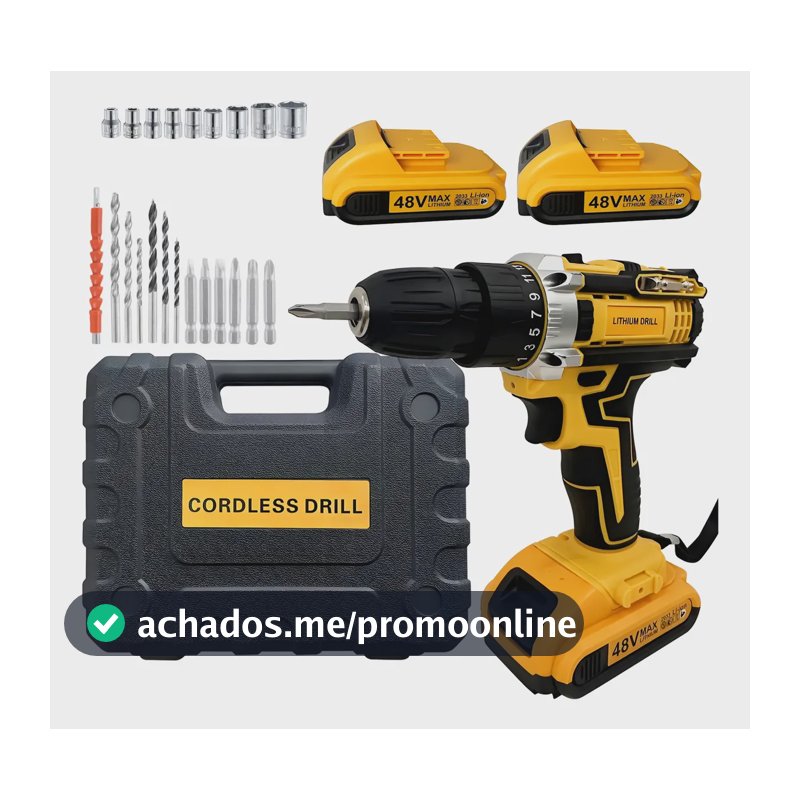 Furadeira Parafusadeira Sem Fio 48v Max Com Bateria De Lítio Amarelo 127/220v 60 Hertz