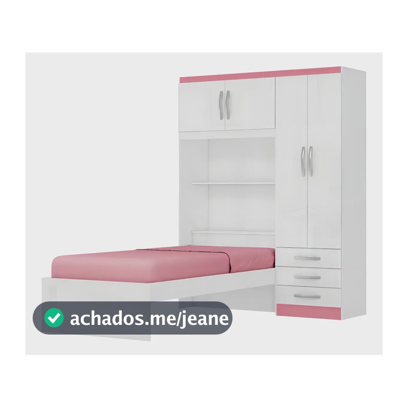 Guarda Roupa Infantil Menina com Cama 4 Portas 3 Gavetas Espresso Móveis Branco/Pink