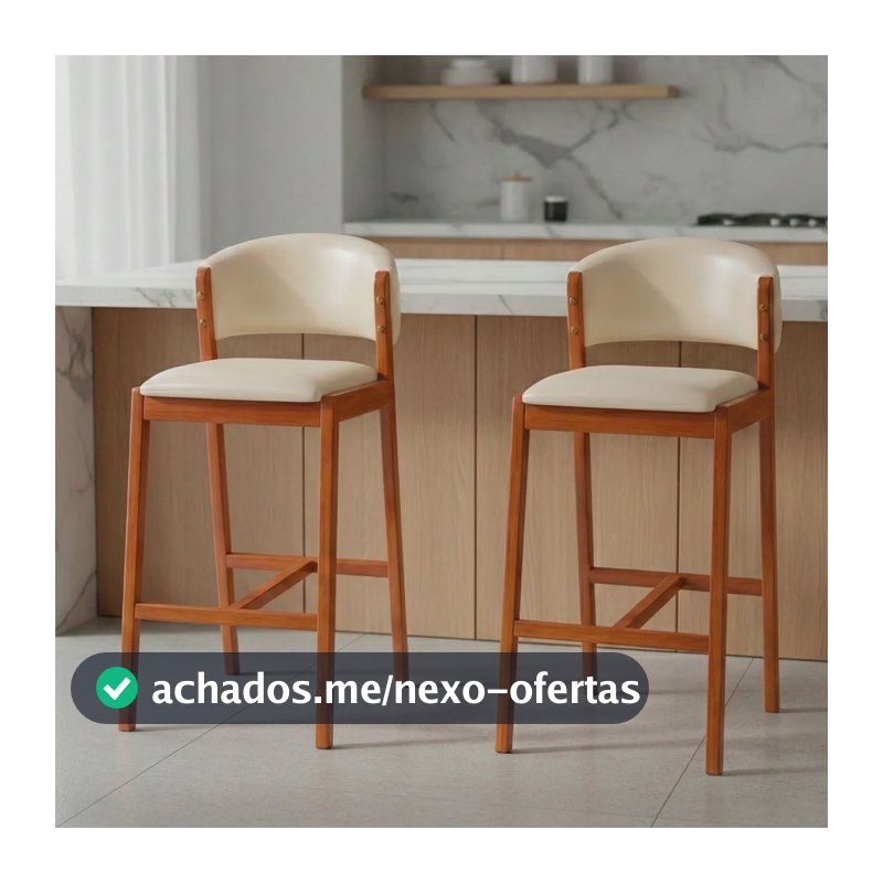 Kit 2 Banquetas Alta Com Encosto Madeira Siena Courissimo Lacado Creme
