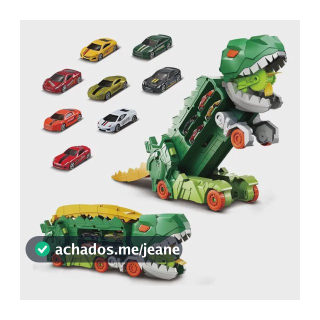 Caminhão Dinossauro Pista Com Carrinhos Maleta Transporte Cor Verde