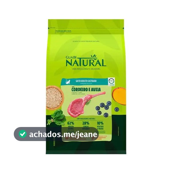 Ração Gatos Castrados Guabi Natural Cordeiro E Aveia 7,5kg