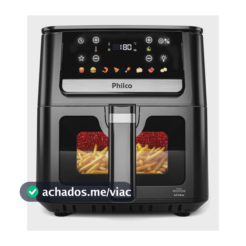 Air Fryer Philco 6,5L Visor Glass e Redstone 1700W PAF65A