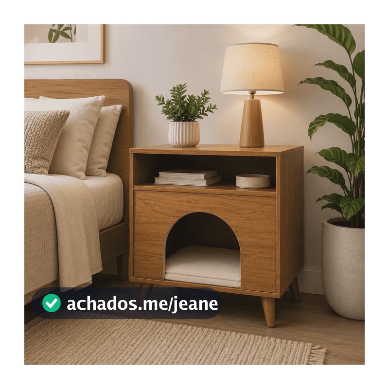 Mesa De Cabeceira Nature Com Casinha Pet Para Cães E Gatos Brilhante Off White| Dourado