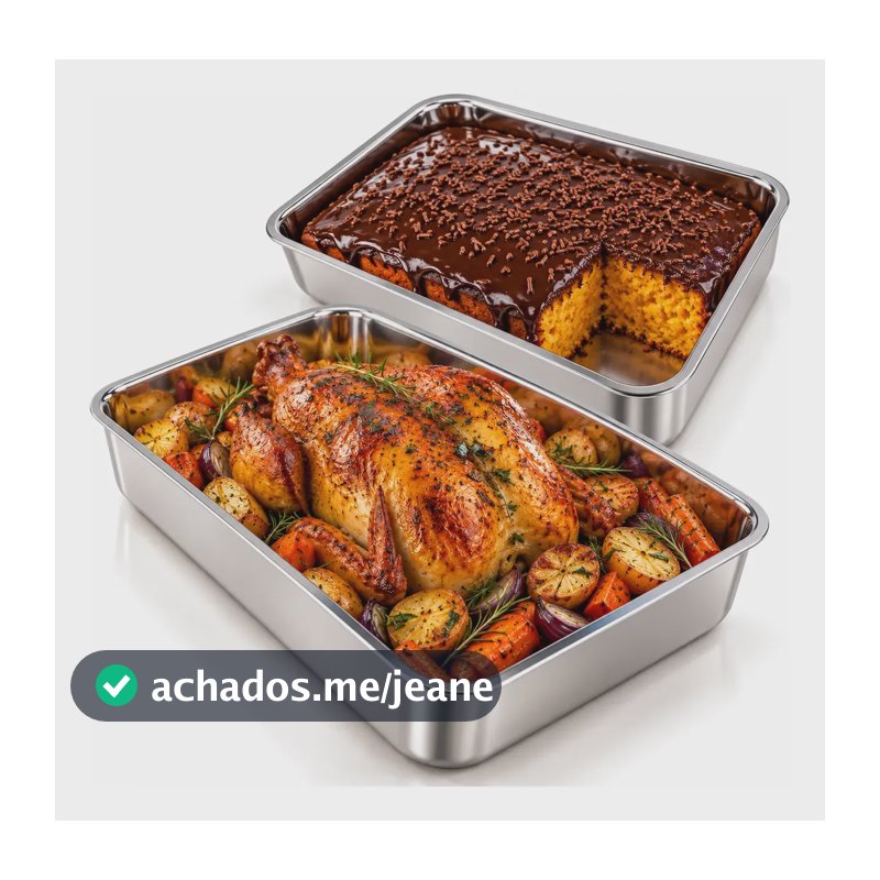 Kit 2 Formas Assadeiras Grandes Retangular Inox Prateado