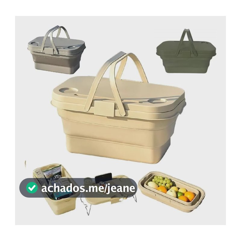 Cesto Vime Dobravel Vira Mesa Organizador Cafe Manha Picnic Bege