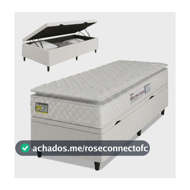 Cama Box Baú Solteiro Colchão D33 Pillow Top New Millenium Branco