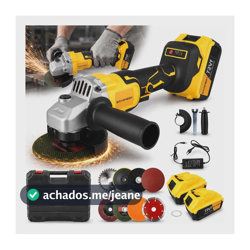 Esmerilhadeira Angular Profissional 18000 Rpm Com 2 Baterias Amarelo 127/220v
