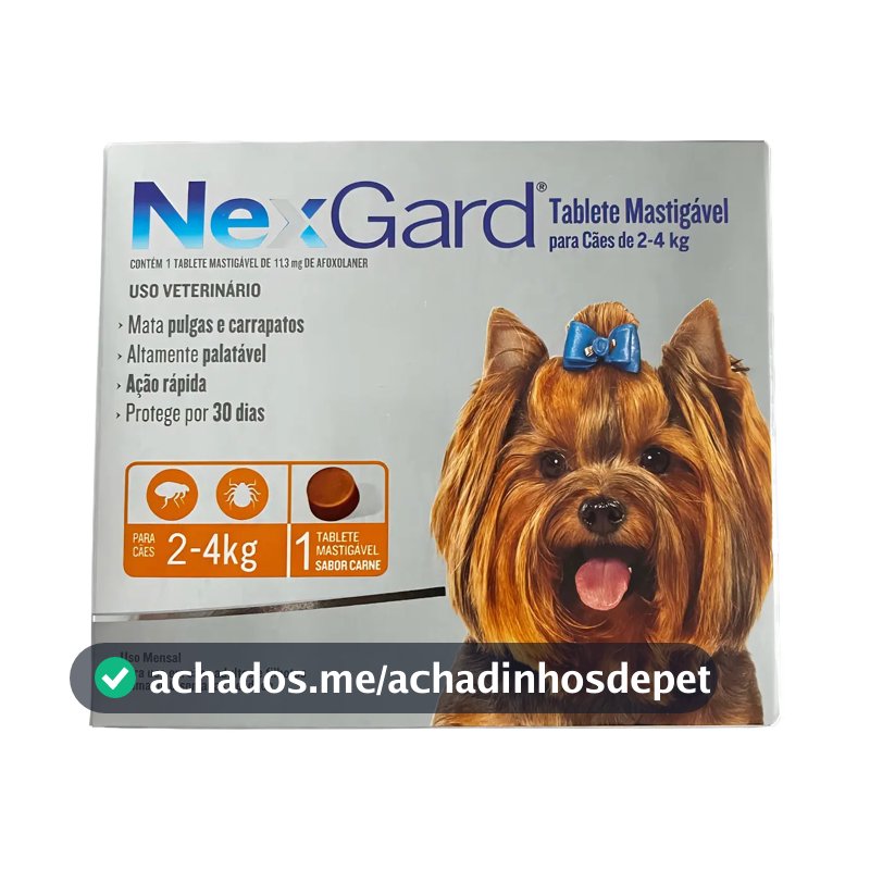 NexGard Antipulgas E Carrapatos Para Cães de 2kg a 4kg 1 Tablete Mastigável Proteção de 30 Dias