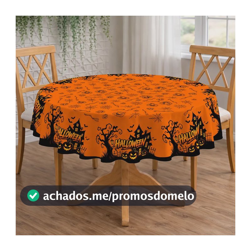 Toalha Redonda Oxford Decoração Temática Halloween 1,40x1,40 Padrão Trd-035