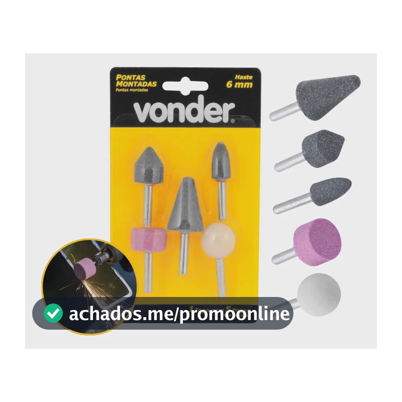 Jogo 5 Pontas Montadas Vonder Haste 6mm Pedra P/ Retificar