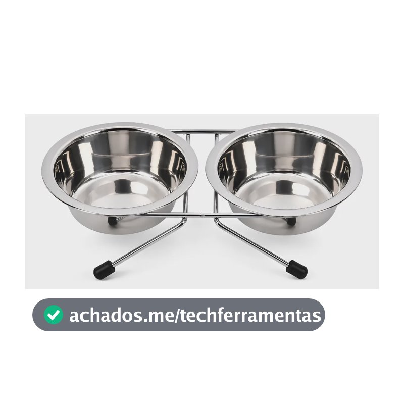 Comedouro Duplo De Inox Com Suporte Antiderrapante Para Pet 350ml Tamanho M