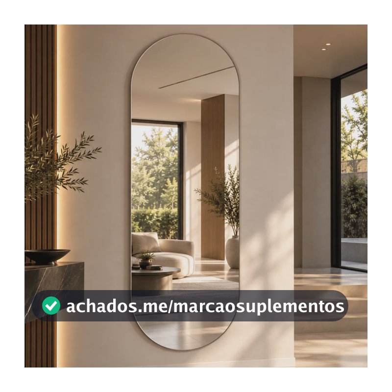 Espelho Mirano Oval Berlim 100x40cm Lapidado Design Moderno Suporte