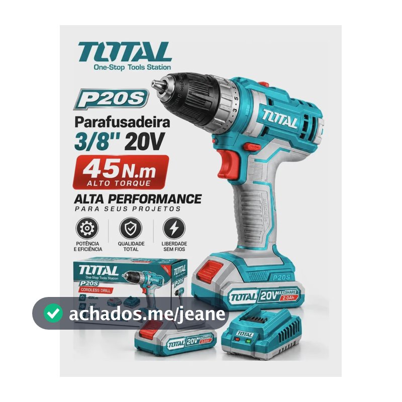 Parafusadeira Total P20s 20v 3/8  45nm Bateria Azul-celeste 127v Ou 220v