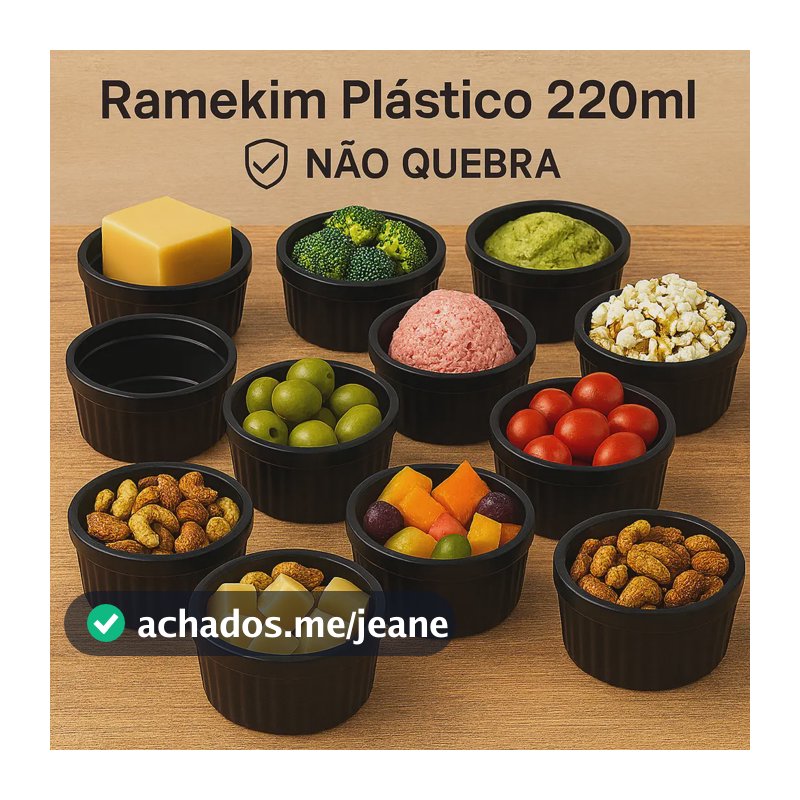 Kit 20 Ramequim Plastico 220ml Grande Não Quebra Branco Preto Canelado