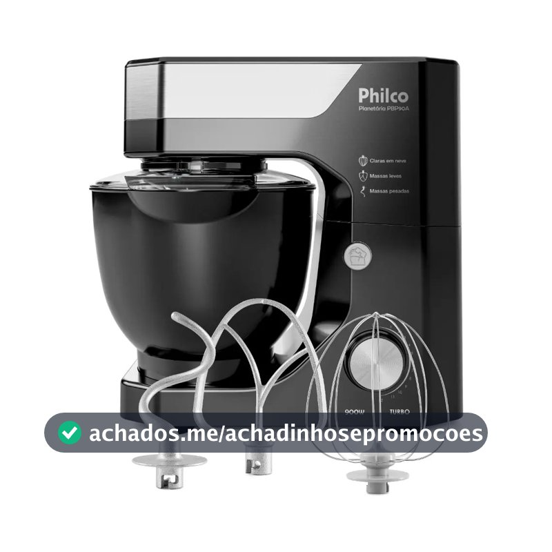 Batedeira Planetária Philco 900W 5L Preta 12 Velocidades Turbo PBP90A