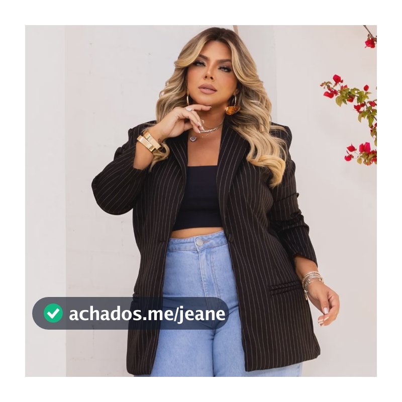 Blazer Feminino Alfaiataria Risca De Giz Plus Size Terninho Preto G3
