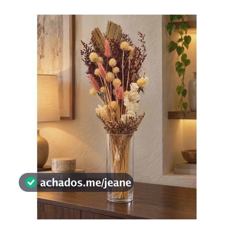 Buquê de Craspédia e Lagurus Desidratados Brancos para Decoração Boho e Rústica
