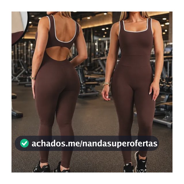 Macacão Academia Longo Forrado Bicolor Com Costas Abertas Marrom M (36 Ao 40)