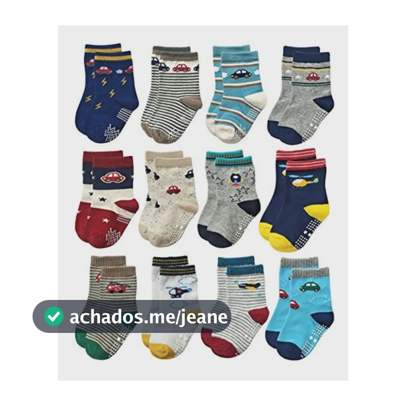 Kit 12 Meias Bebê Antiderrapante Premium 0 A 24 Meses Menino Estampado 12 A 24 Meses