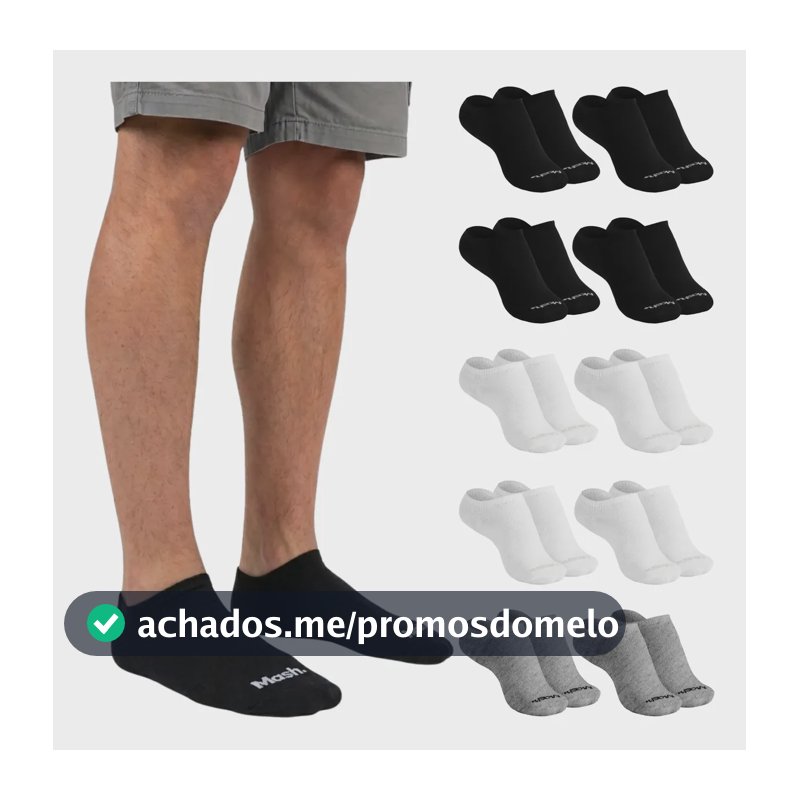 Kit 10 Pares Meia Invisível Soquete Algodão Confortável Mash G ( 39 A 44 ) 4 Preto - 2 Cinza - 4 Branco Meia Invisível Meia Cano... Meia Masculina Meia Feminina Meia Algodão