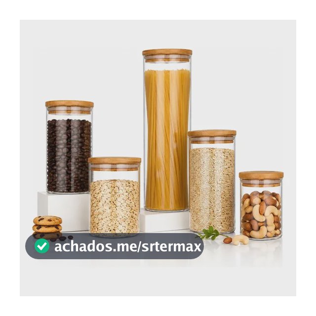 Kit 5 Potes Mantimentos Vidro Herméticos Com Tampa Bambu Alta Resistência Epsilon
