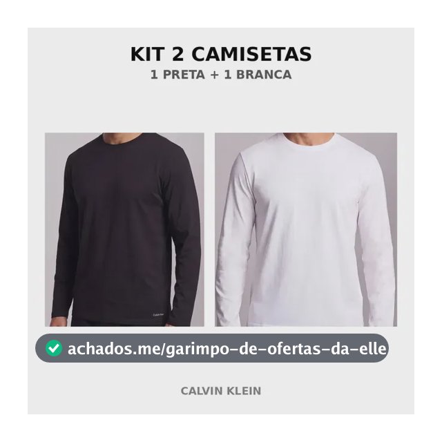 Kit 2 Camisetas Calvin Klein Manga Longa Algodão Blu045 Preto Liso G