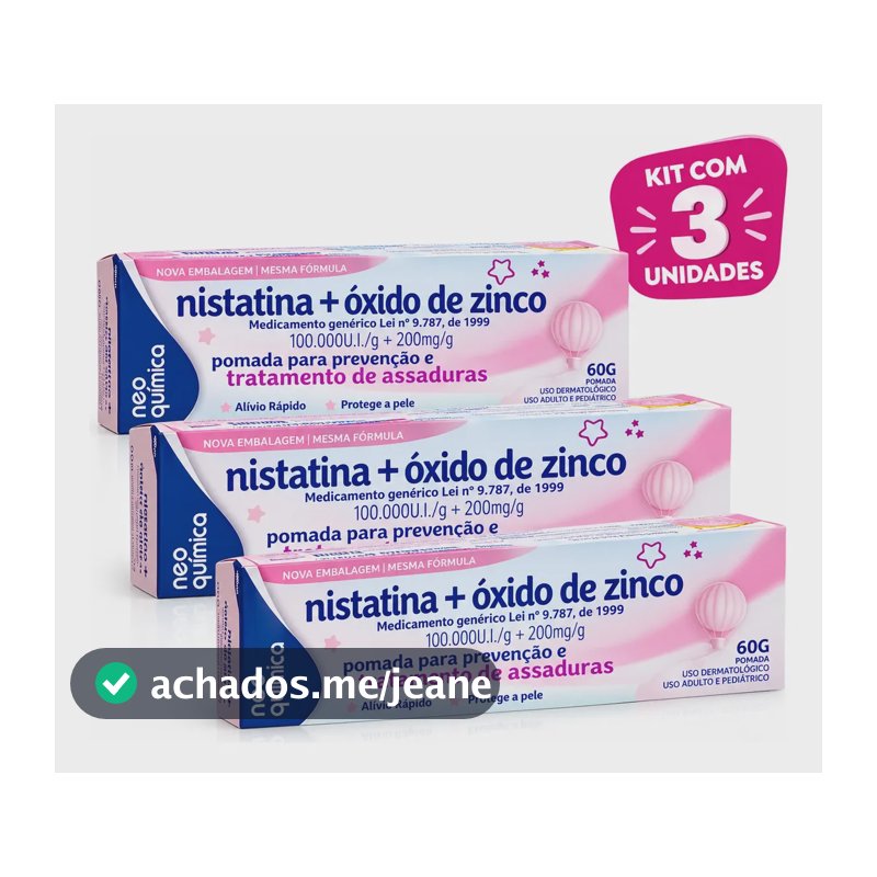 Pomadas Assadura Nistatina+ox.zinco 60g Neoquimica 3un