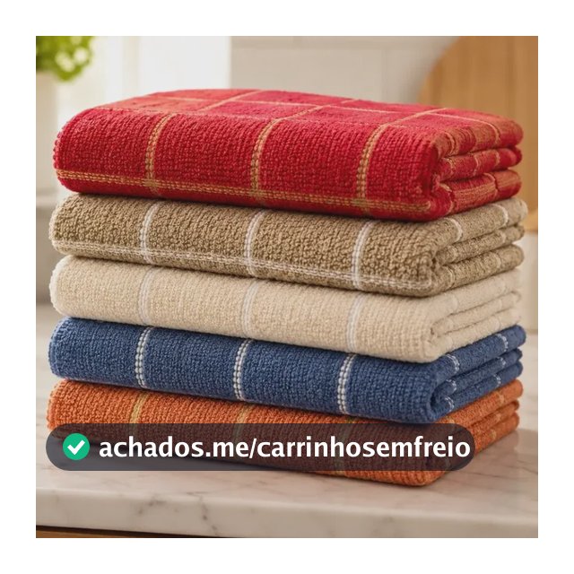 Kit 5 Pano Prato Atoalhado Xadrez Copa 100% Algodão Colorido Sortido