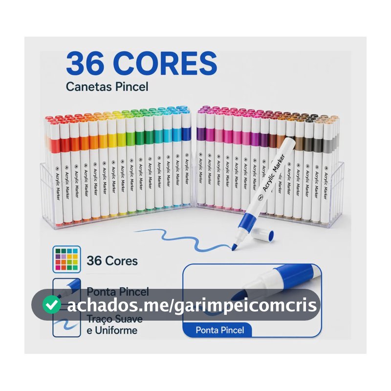Caneta Marcadora Acrílica 36 Cores Canetinha Ponta Pincel Profissional Para Desenho Pintura Colorir Artesanato Madeira Vidro Plástico Metal Resina Scrapbook Marca Texto Estojo